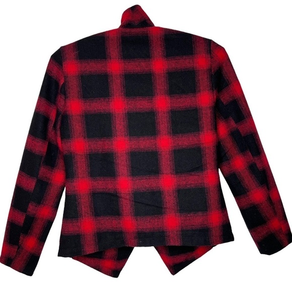 BB Dakota Lilymay Jacket Size XS Red Black Plaid Asymmetric Zip Wool Blend Boho - Picture 4 of 16